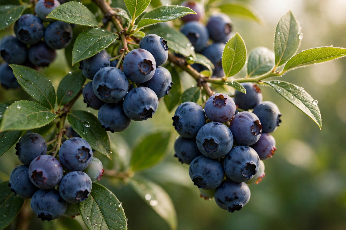 Sunshine Blue blueberries close up on the bush